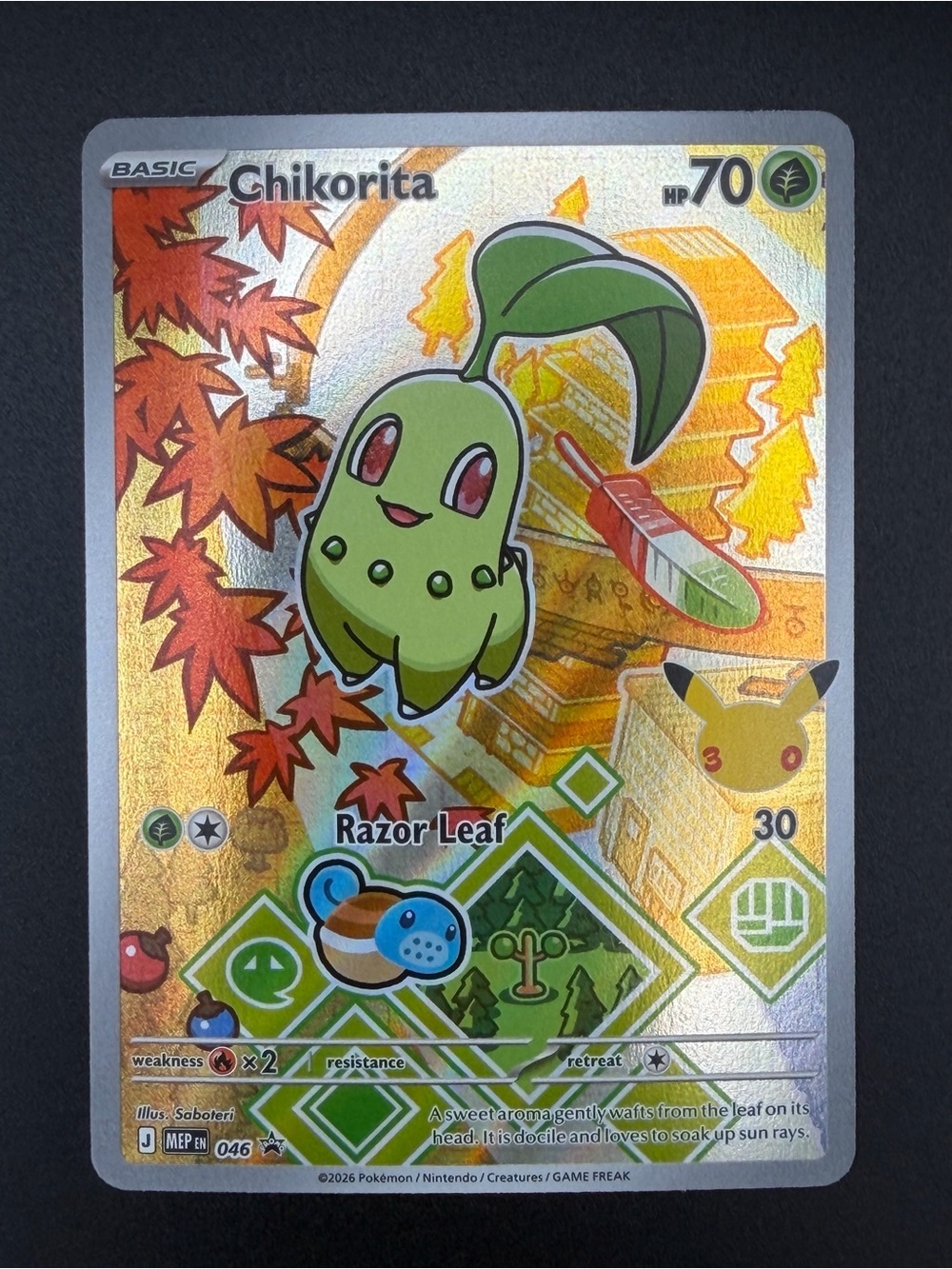 Pokemon TCG Chikorita 046 MEP IR Holo 30th Celebration First Partner Series 2
